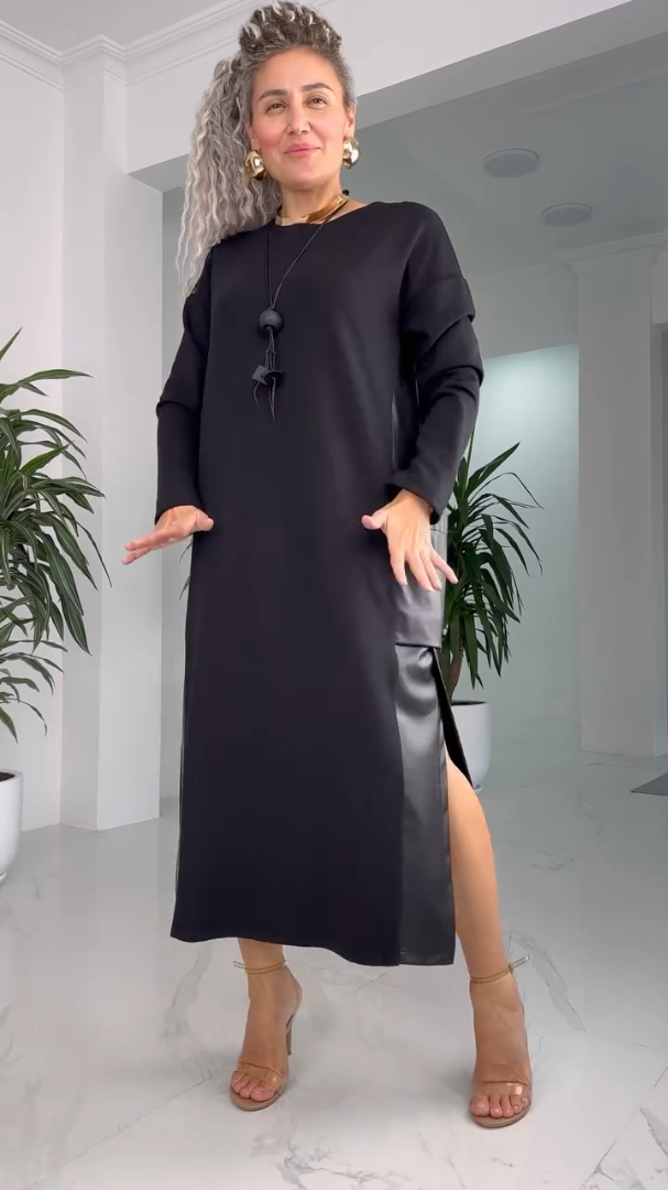 Millina - Leather Patchwork Dress With Pockets
