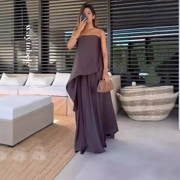 Kerstin - One Shoulder Blouse & Long Skirt 2 Piece Set