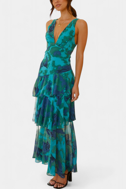Kensie - Chiffon Dress With V-Neckline And Flowing Layers