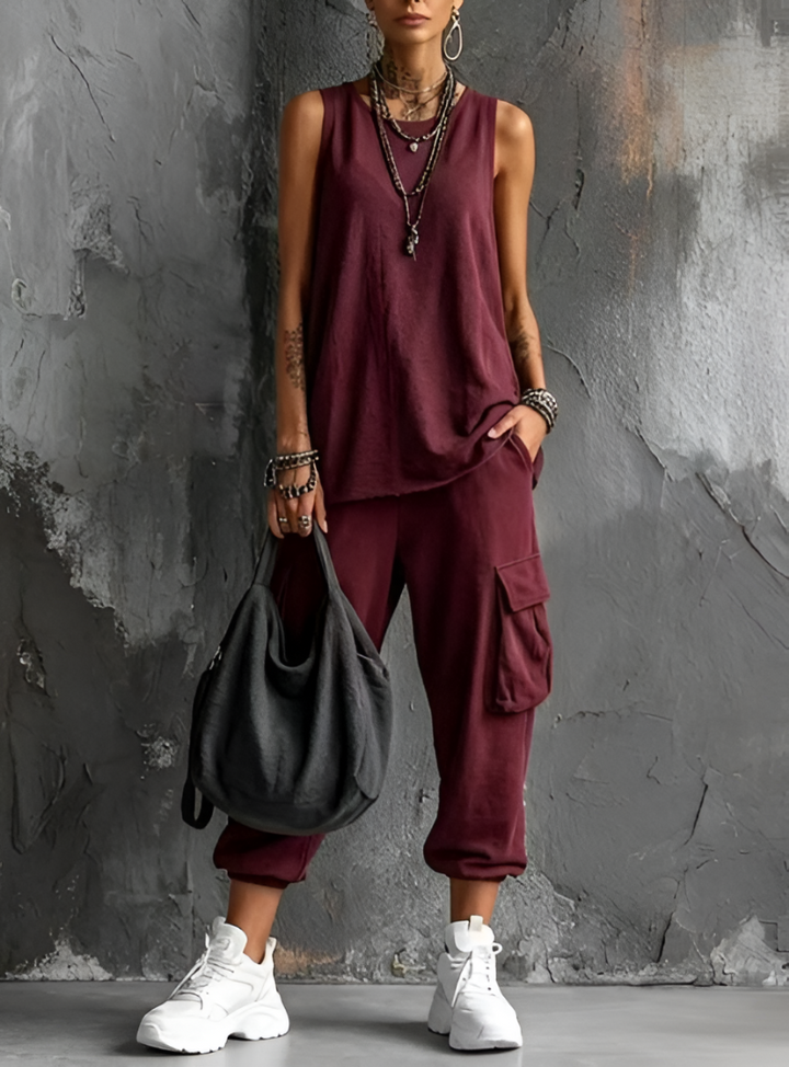 Ashlea - Sleeveless Cargo Lounge Set