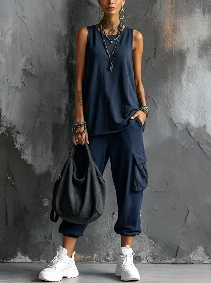Ashlea - Sleeveless Cargo Lounge Set