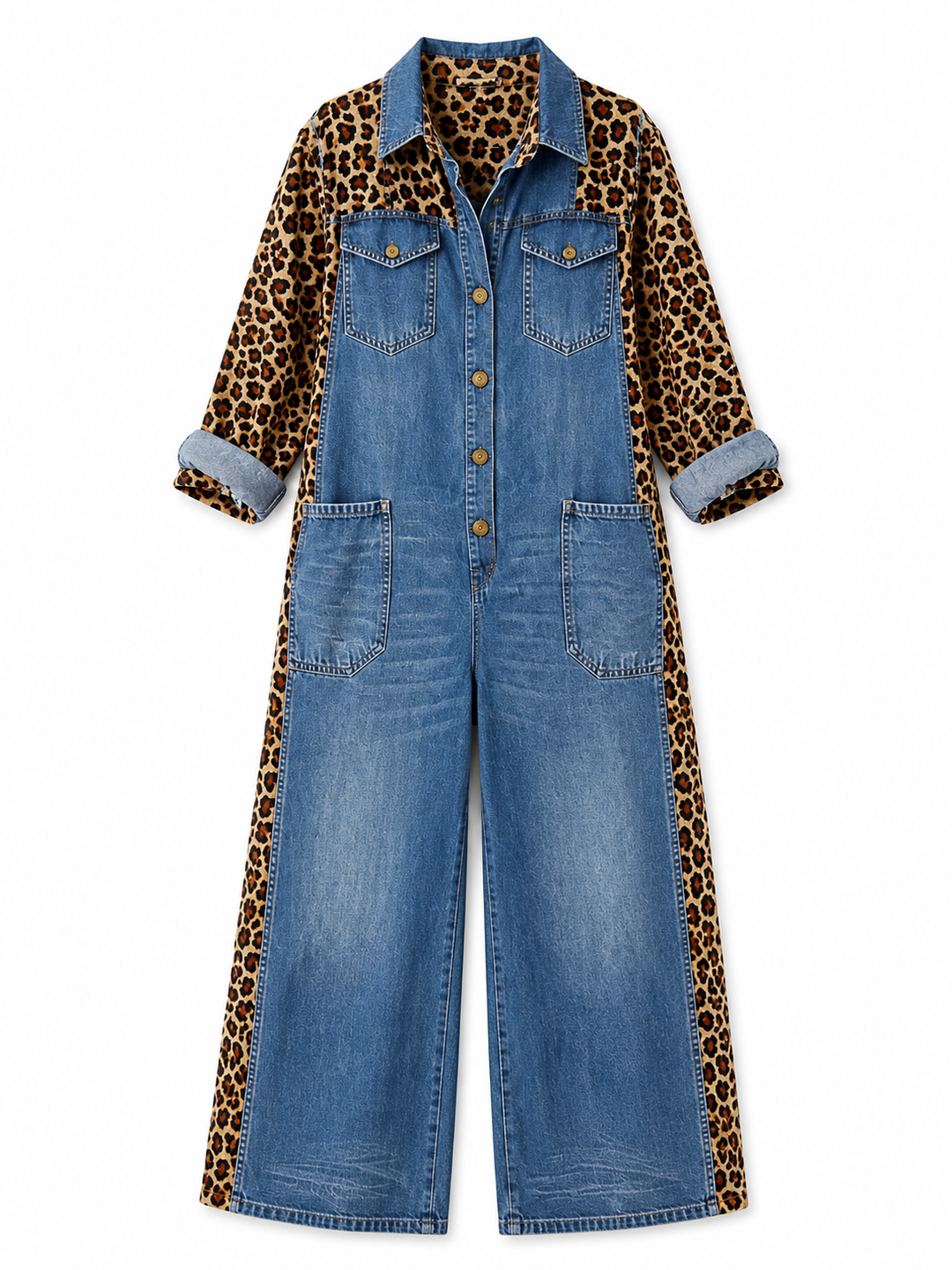 Yasmeen - Lightweight Denim Jumpsuit With Leopard Print