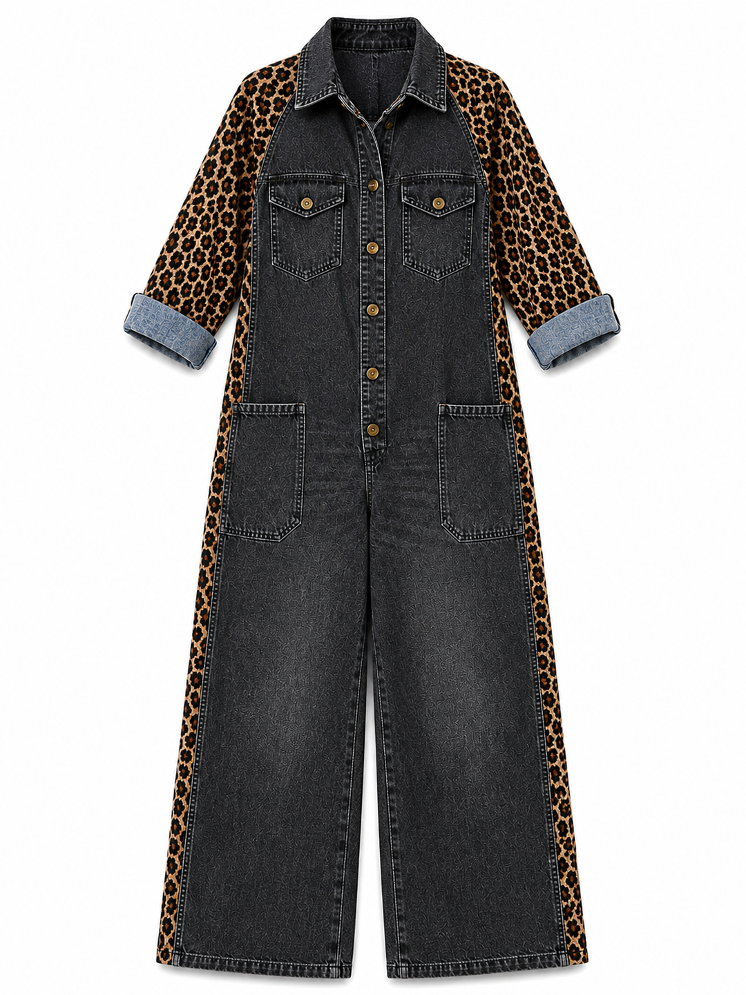 Yasmeen - Lightweight Denim Jumpsuit With Leopard Print