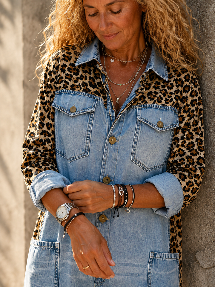 Yasmeen - Lightweight Denim Jumpsuit With Leopard Print