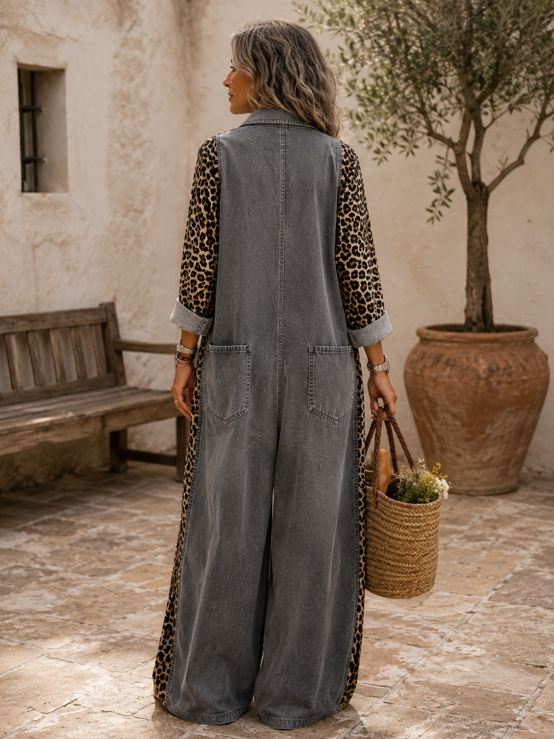 Yasmeen - Lightweight Denim Jumpsuit With Leopard Print