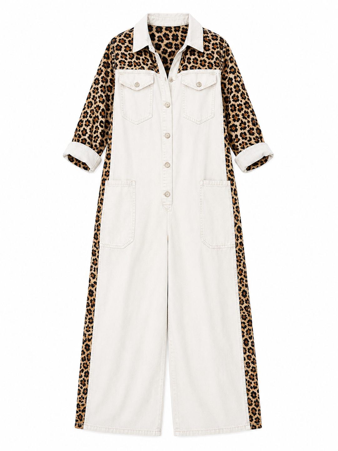 Yasmeen - Lightweight Denim Jumpsuit With Leopard Print