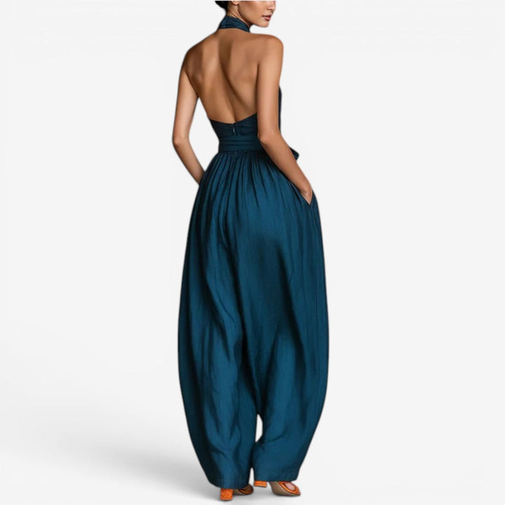Nicholen - Halter Wide Leg Sleeveless Jumpsuit
