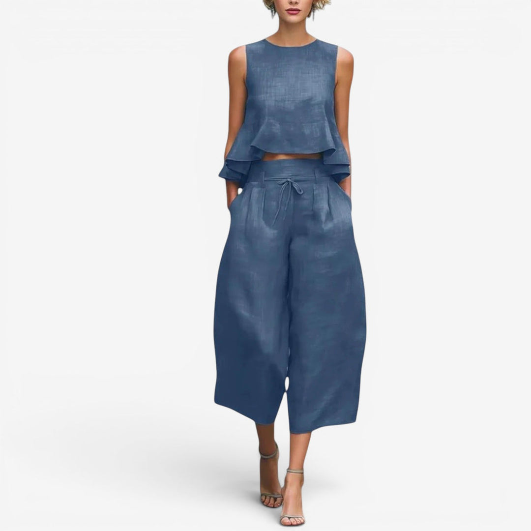 Nilyana - Ruffled Linen Two-Piece Set