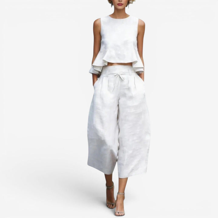 Nilyana - Ruffled Linen Two-Piece Set