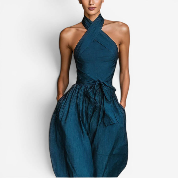 Nicholen - Halter Wide Leg Sleeveless Jumpsuit