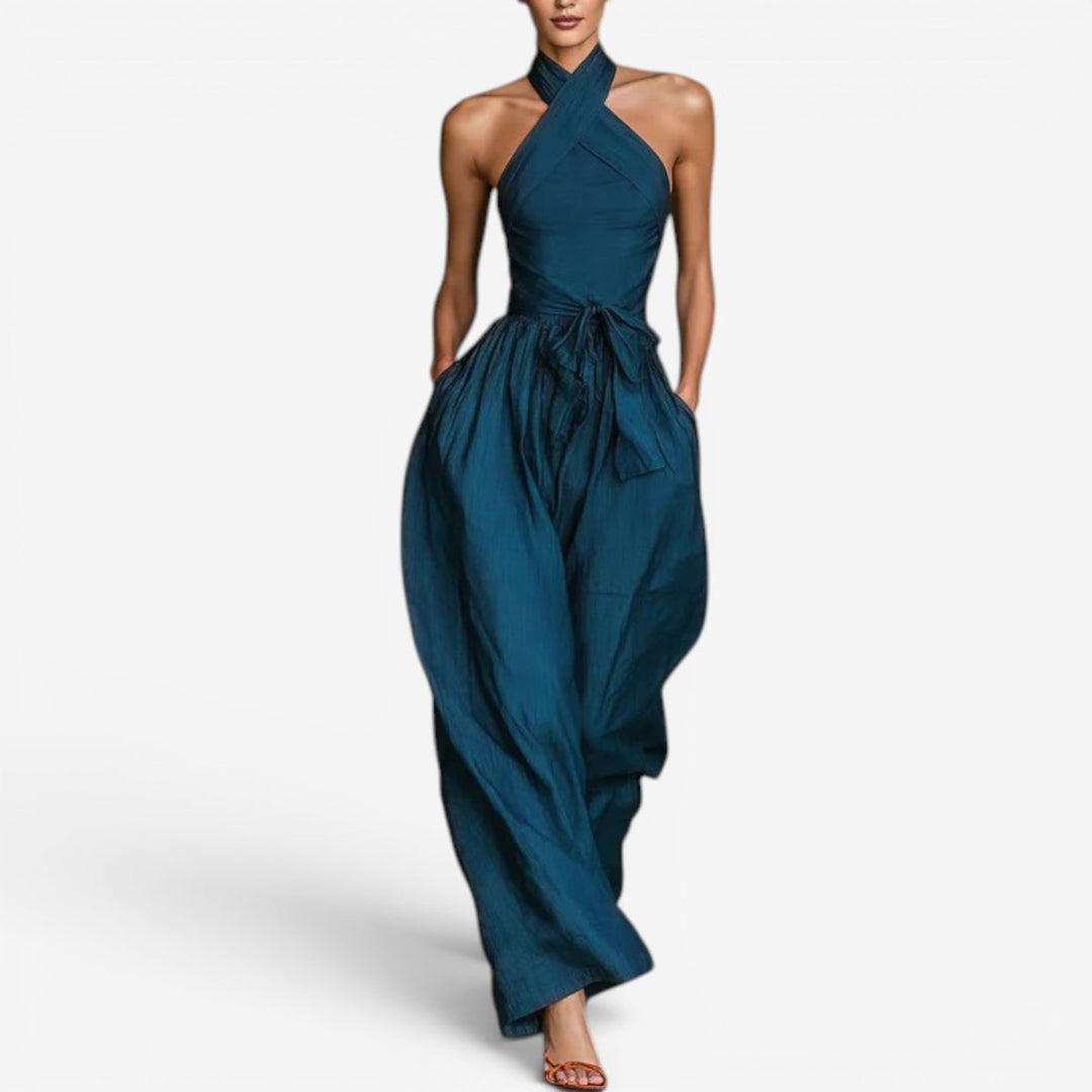 Nicholen - Halter Wide Leg Sleeveless Jumpsuit