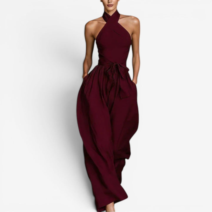 Nicholen - Halter Wide Leg Sleeveless Jumpsuit