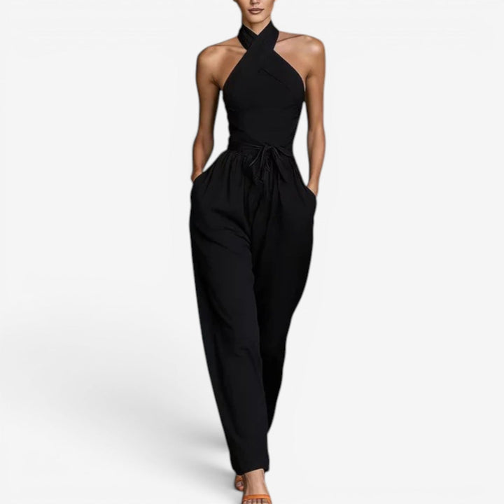 Nicholen - Halter Wide Leg Sleeveless Jumpsuit
