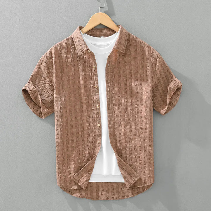 Rolloer - Textured Short Sleeve Button-Up Shirt