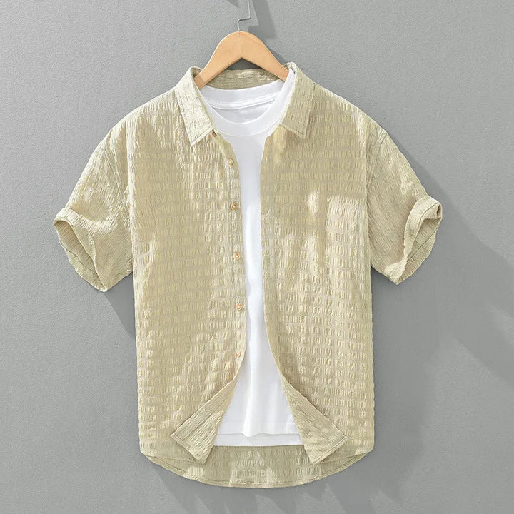 Rolloer - Textured Short Sleeve Button-Up Shirt