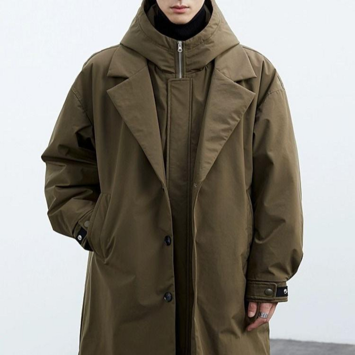 Jasmisa - Hooded Trench Coat With Lapel Collar