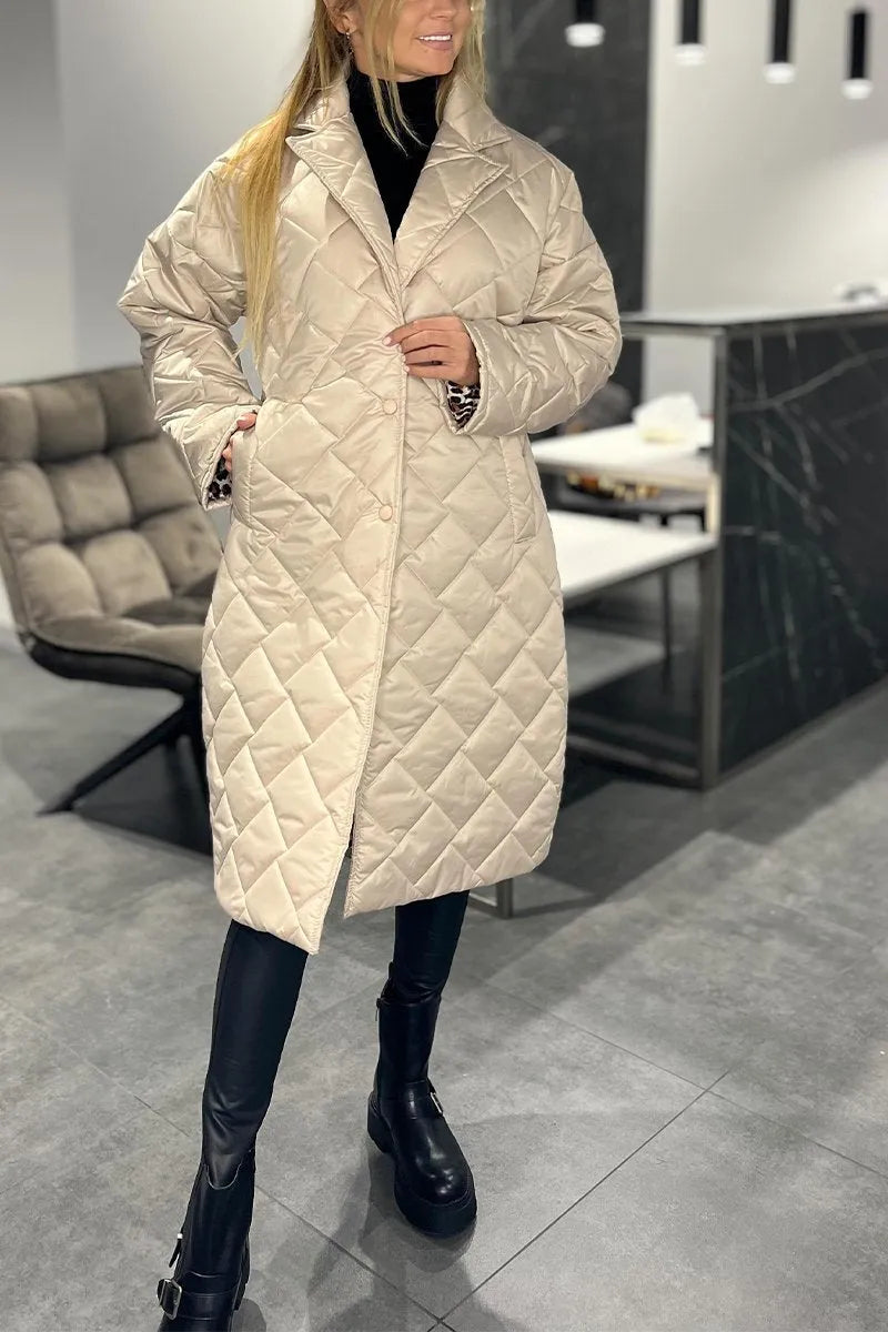 Devine - Elegant Quilted Coat With Leopard Lining