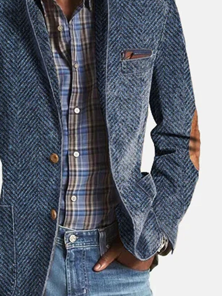 Elon - Casual Herringbone Pattern Suede Blazer