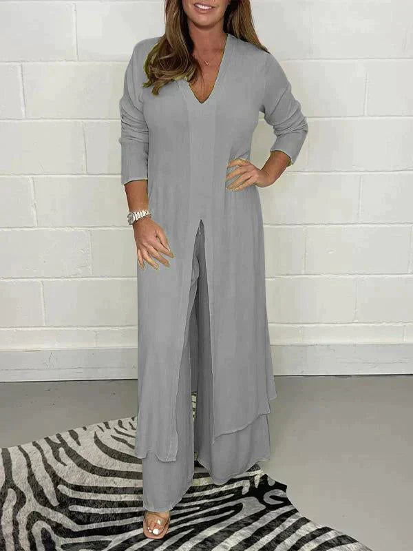 Melis - V Neck Two Piece Set with Slit