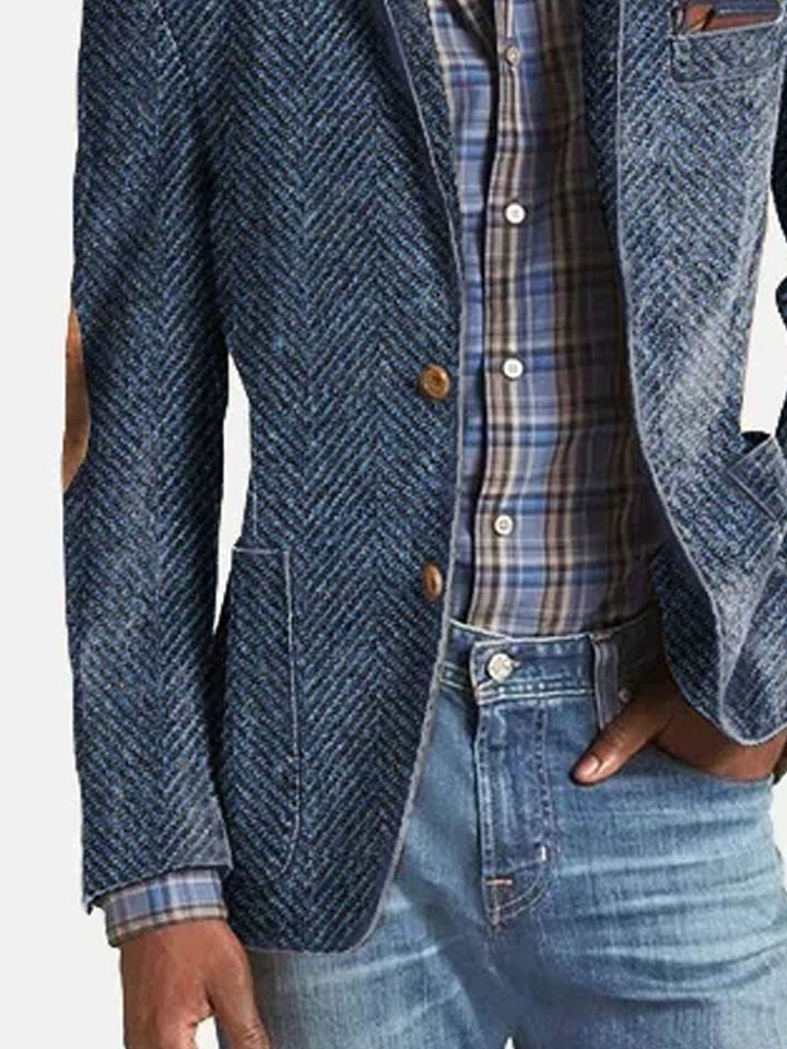 Elon - Casual Herringbone Pattern Suede Blazer