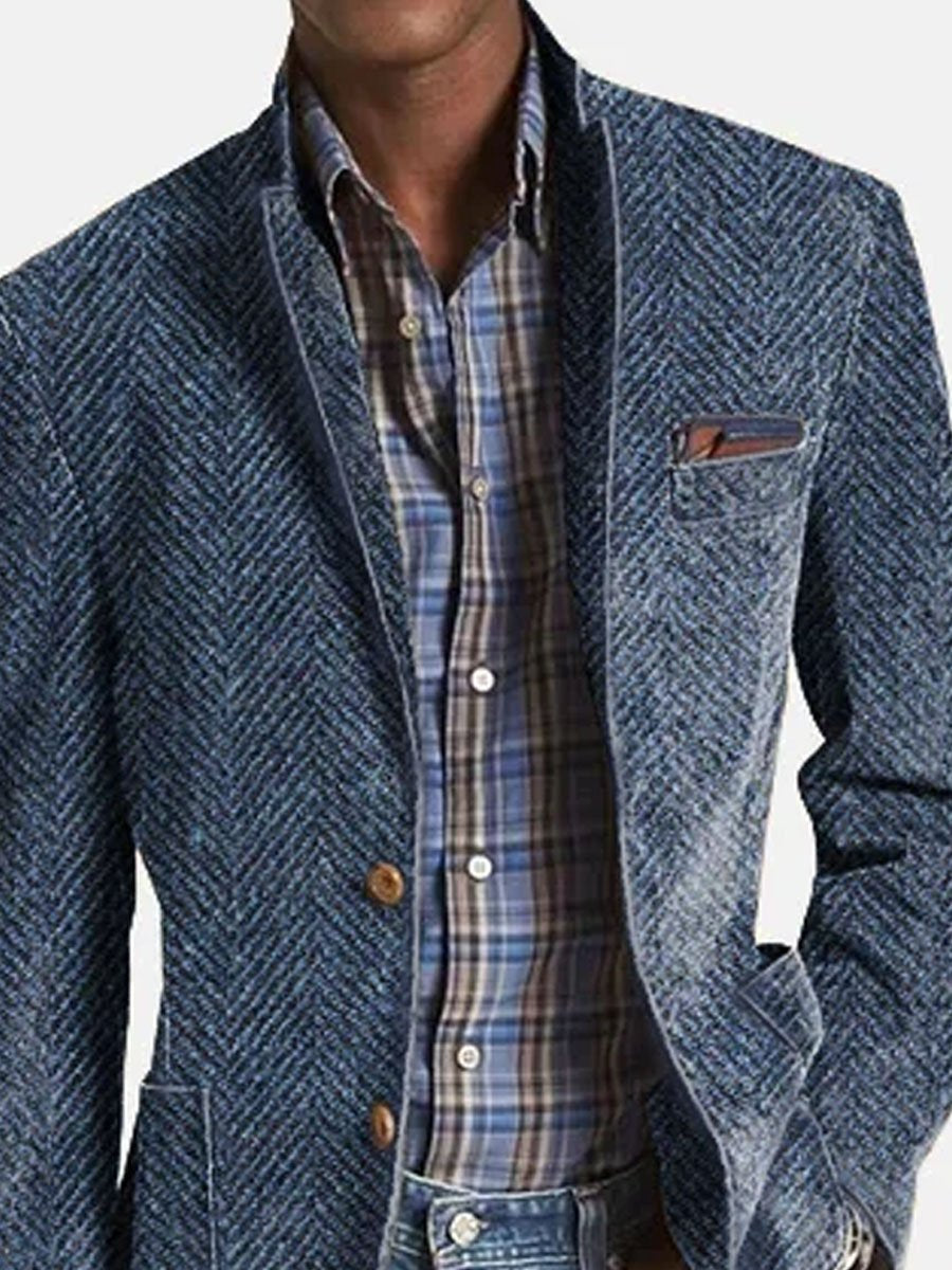 Elon - Casual Herringbone Pattern Suede Blazer