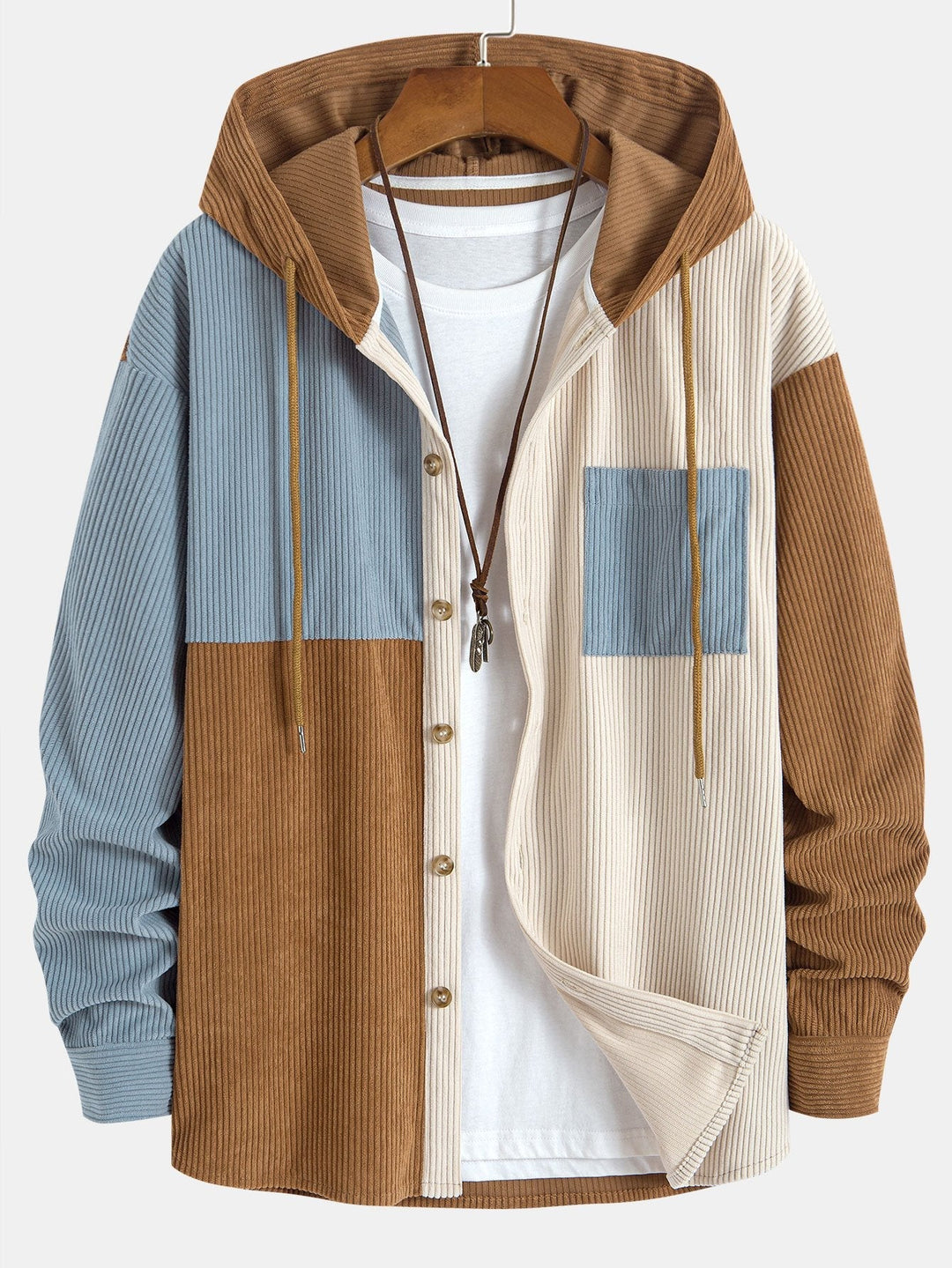 Herk - Corduroy Patchwork Hoodie And Pants Set