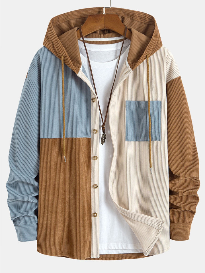 Herk - Corduroy Patchwork Hoodie And Pants Set