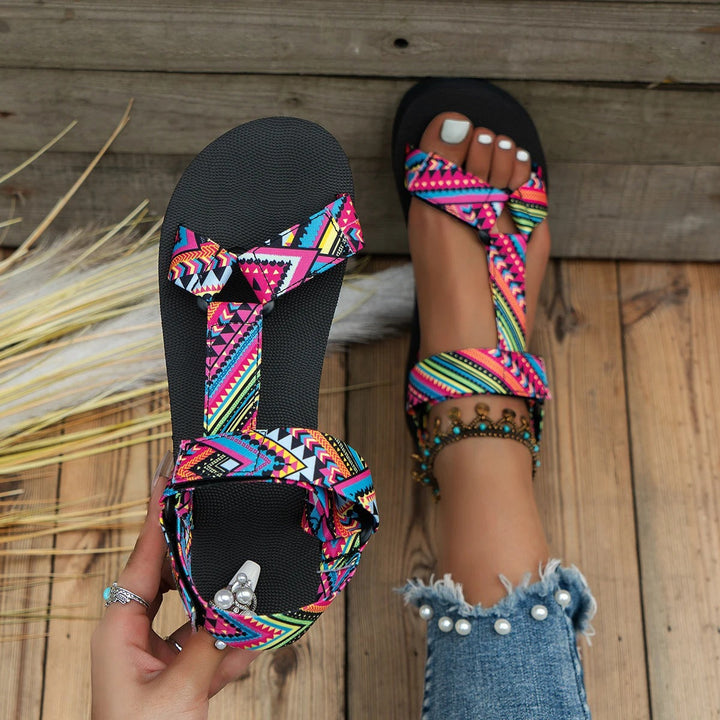 Maryane - Patterned Hook and Loop Platform Sandals