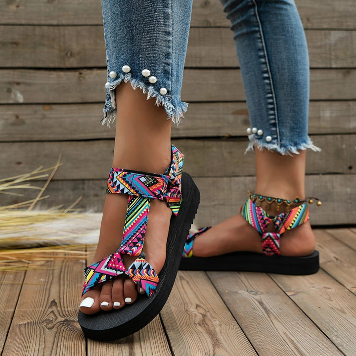 Maryane - Patterned Hook and Loop Platform Sandals
