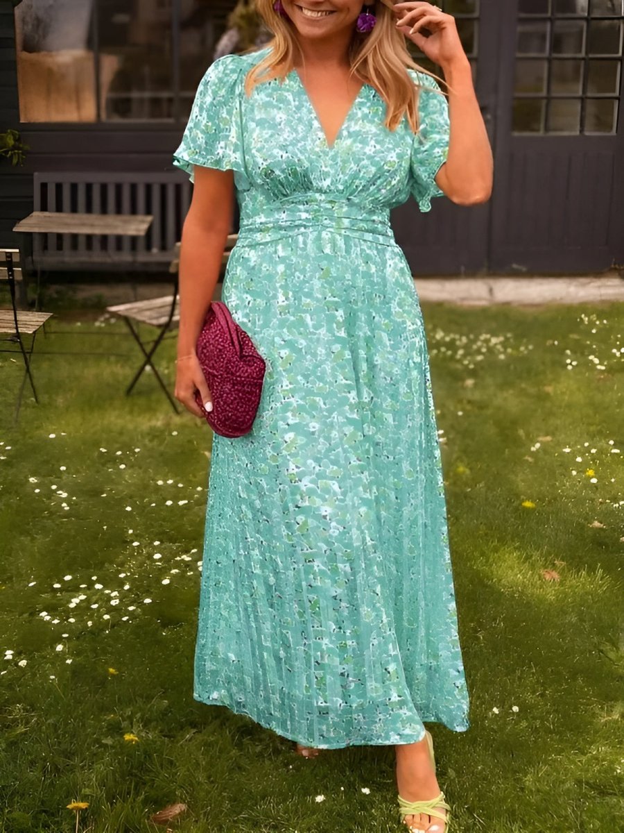 Sampaio – Elegant Dress With V-Neck And Floral Print