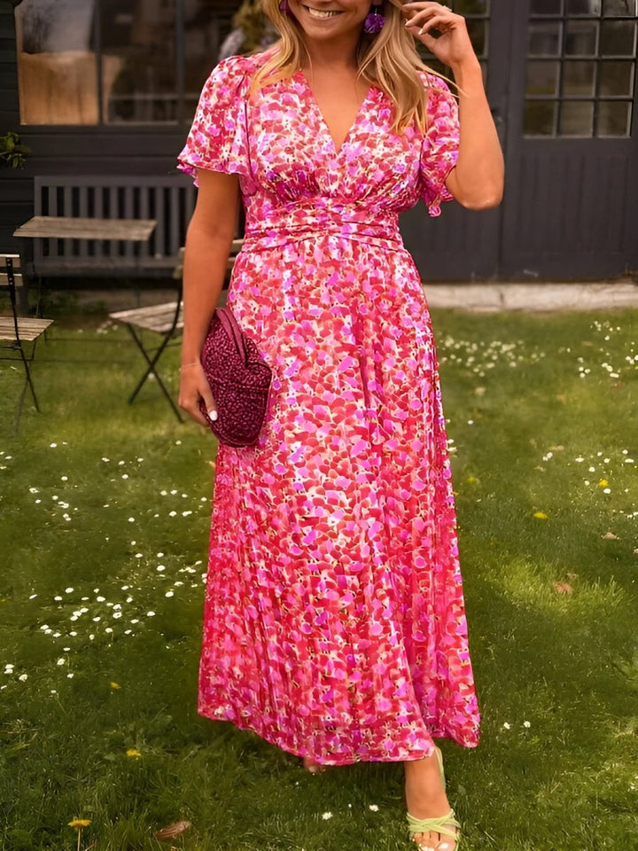 Sampaio – Elegant Dress With V-Neck And Floral Print