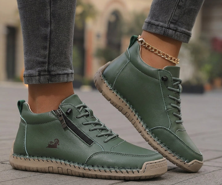 Echogrid - Lace-Up Zip Sneakers with Contrast Stitching