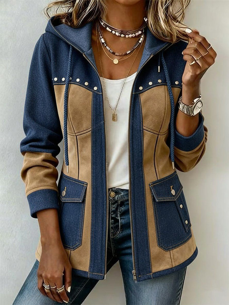 Velelle - Jacket With Hood and Contrasting Textured Panels
