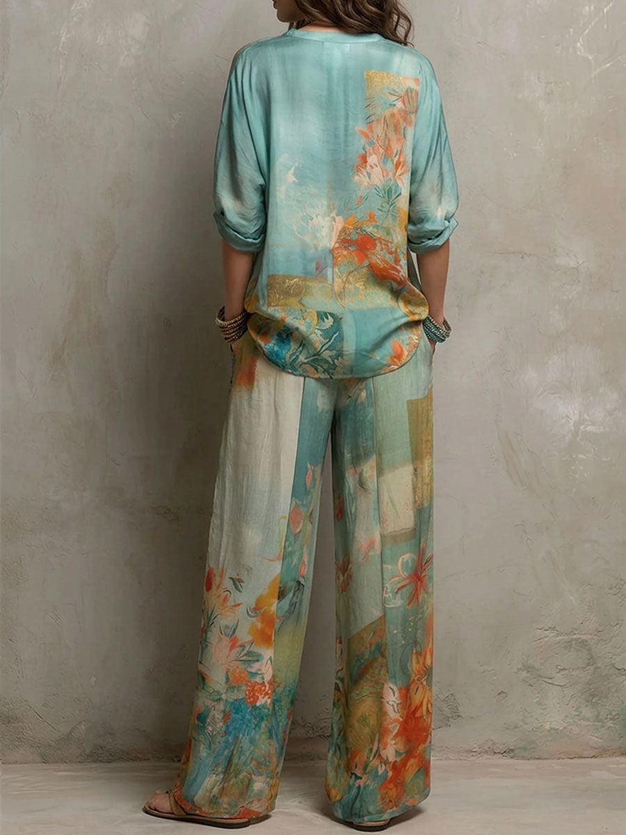 Chiaran - Floral Print Set with Wide-Leg Trousers