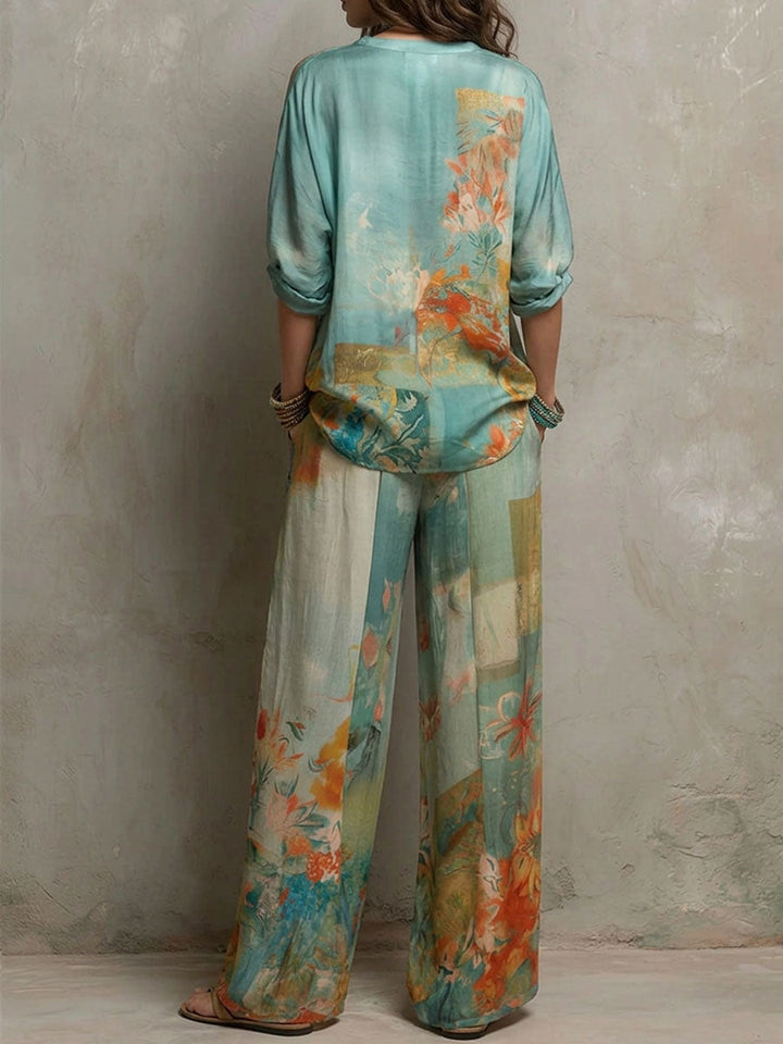 Chiaran - Floral Print Set with Wide-Leg Trousers