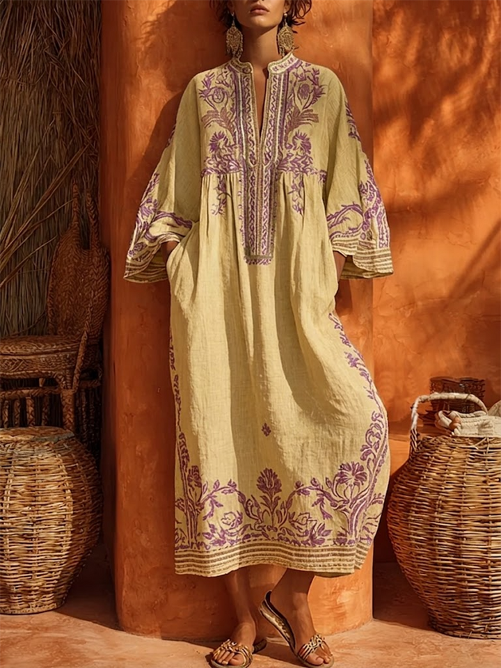 Sariana - Boho Embroidered Dress With V Neck