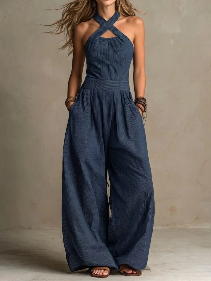 Jazmine - Linen And Cotton Jumpsuit With Crossover Neckline