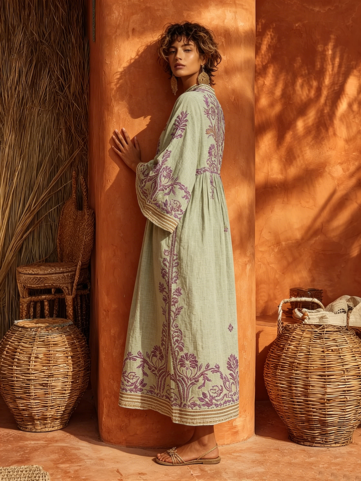 Sariana - Boho Embroidered Dress With V Neck