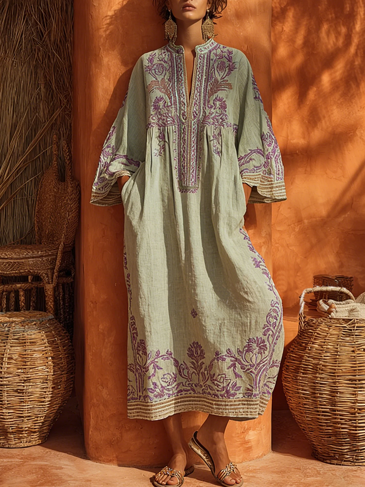 Sariana - Boho Embroidered Dress With V Neck