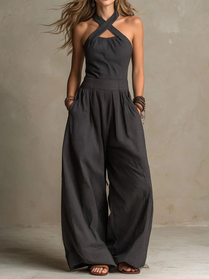 Jazmine - Linen And Cotton Jumpsuit With Crossover Neckline