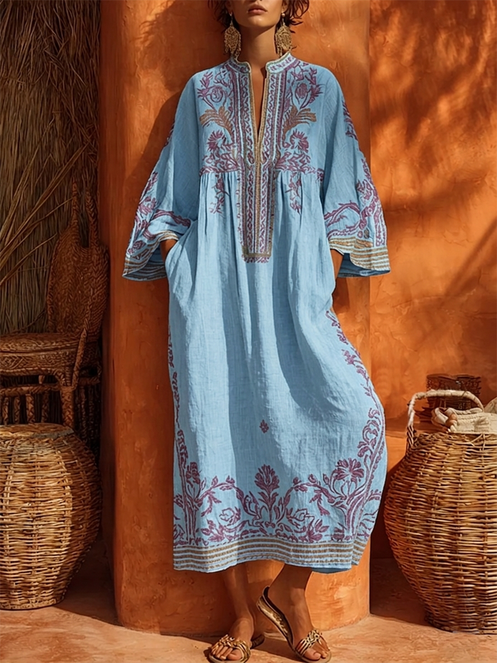 Sariana - Boho Embroidered Dress With V Neck