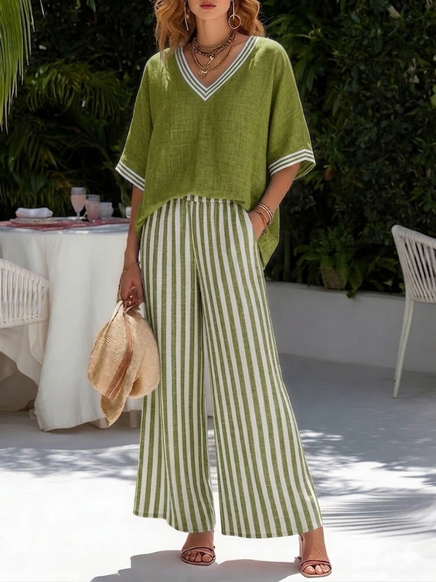 Rashika - Elegant Casual Striped Linen Cotton Set