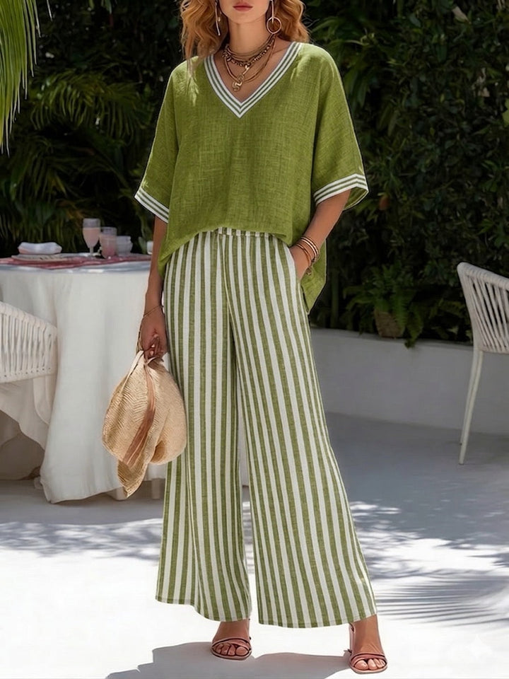 Rashika - Elegant Casual Striped Linen Cotton Set