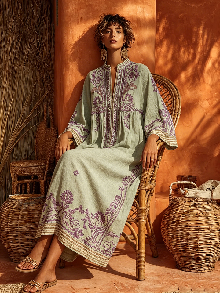 Sariana - Boho Embroidered Dress With V Neck