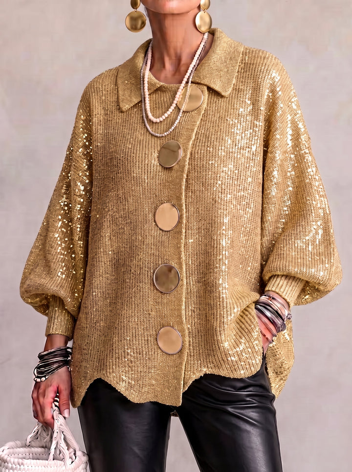 Geneette - Oversized Cardigan With Gold Buttons