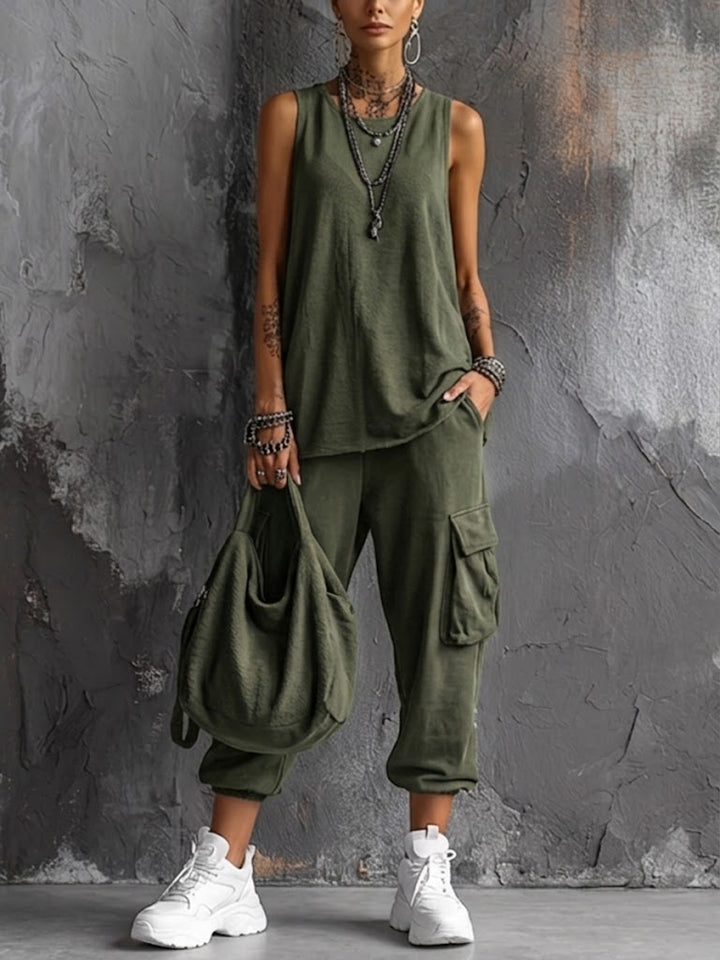 Ashlea - Sleeveless Cargo Lounge Set