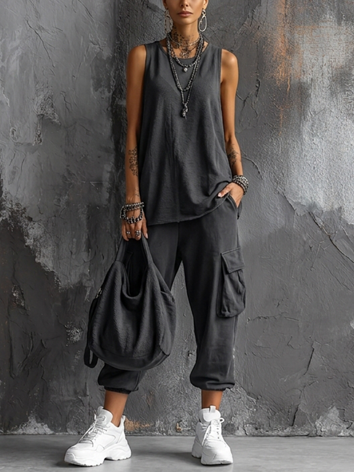 Ashlea - Sleeveless Cargo Lounge Set