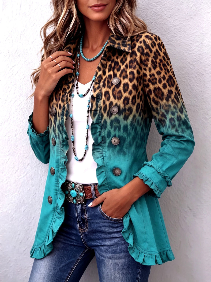 Vendela - Leopard Ombre Ruffle Blazer Jacket