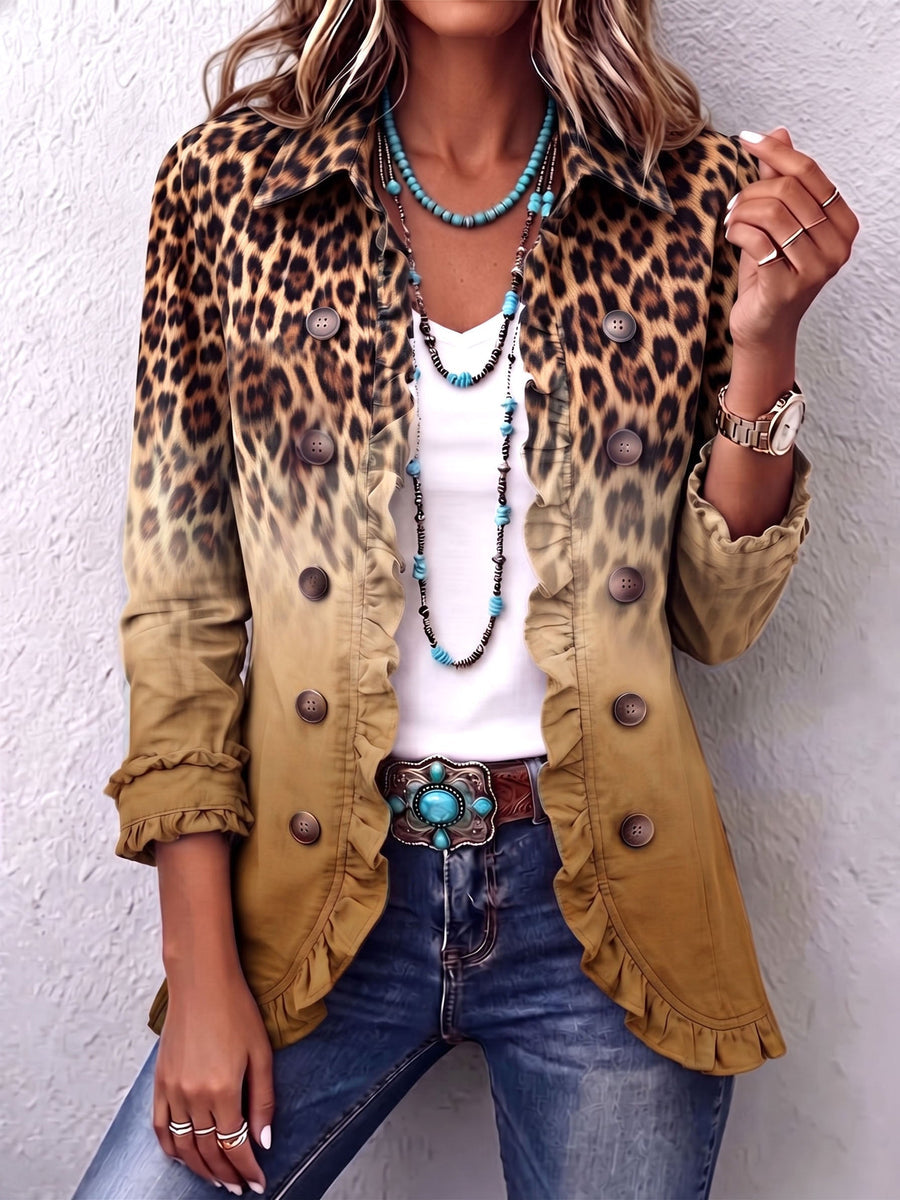 Vendela - Leopard Ombre Ruffle Blazer Jacket