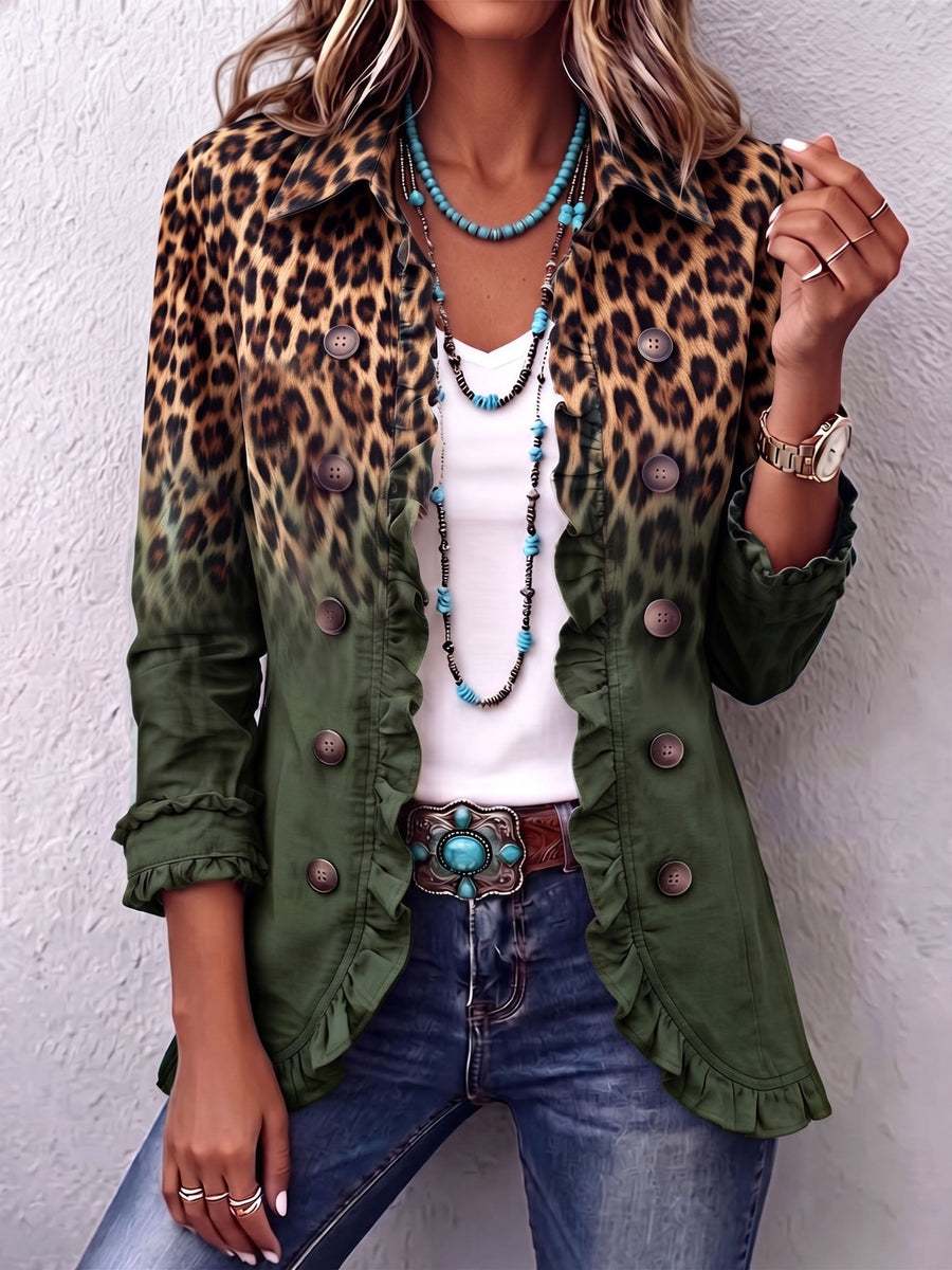 Vendela - Leopard Ombre Ruffle Blazer Jacket